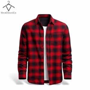 Hollister Men’s Fleece Lined Red Black Plaid Flannel Shirt L